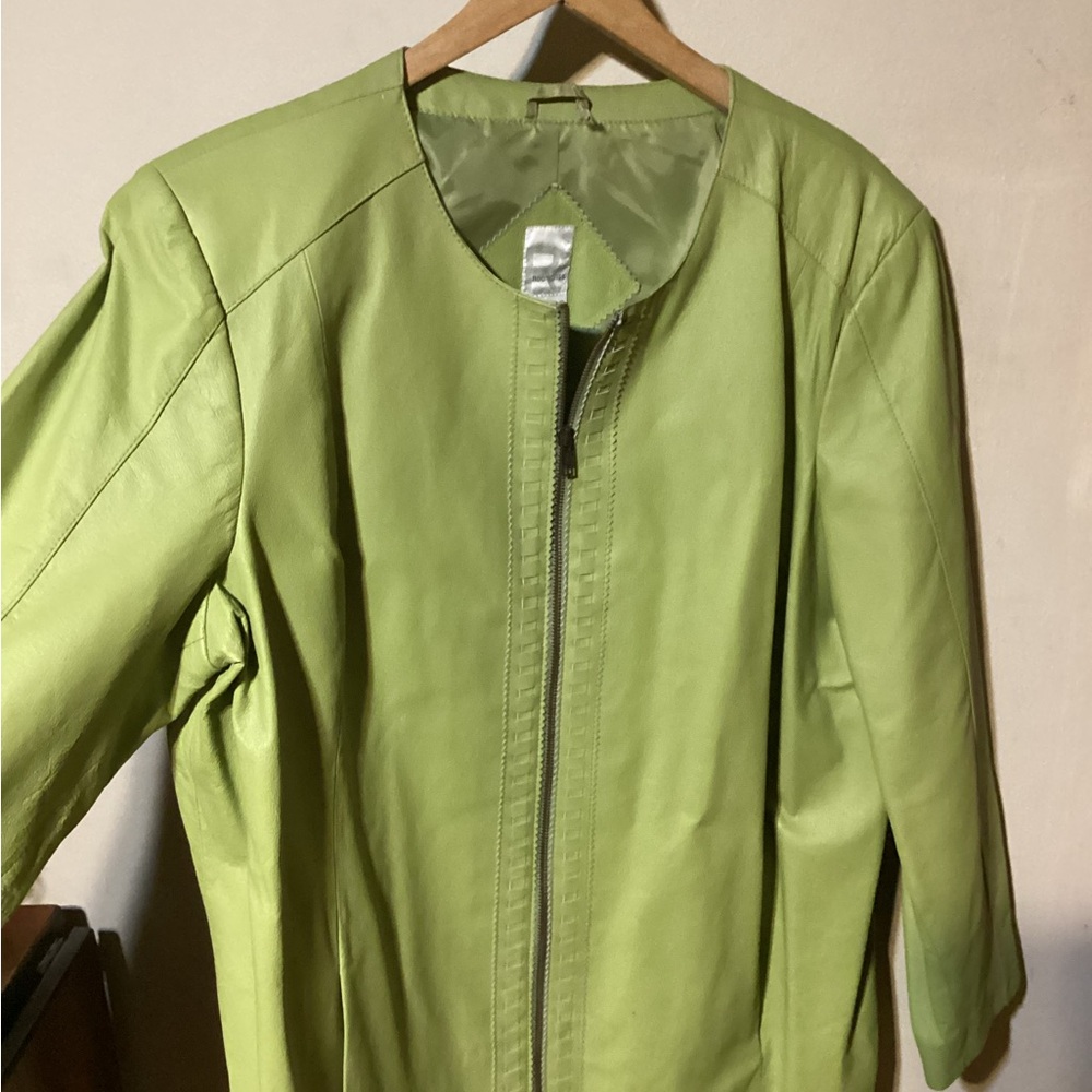 Women’s Roaman’s Kiwi Lime Green  Genuine Leather Zip Jacket. Plus Size 22W